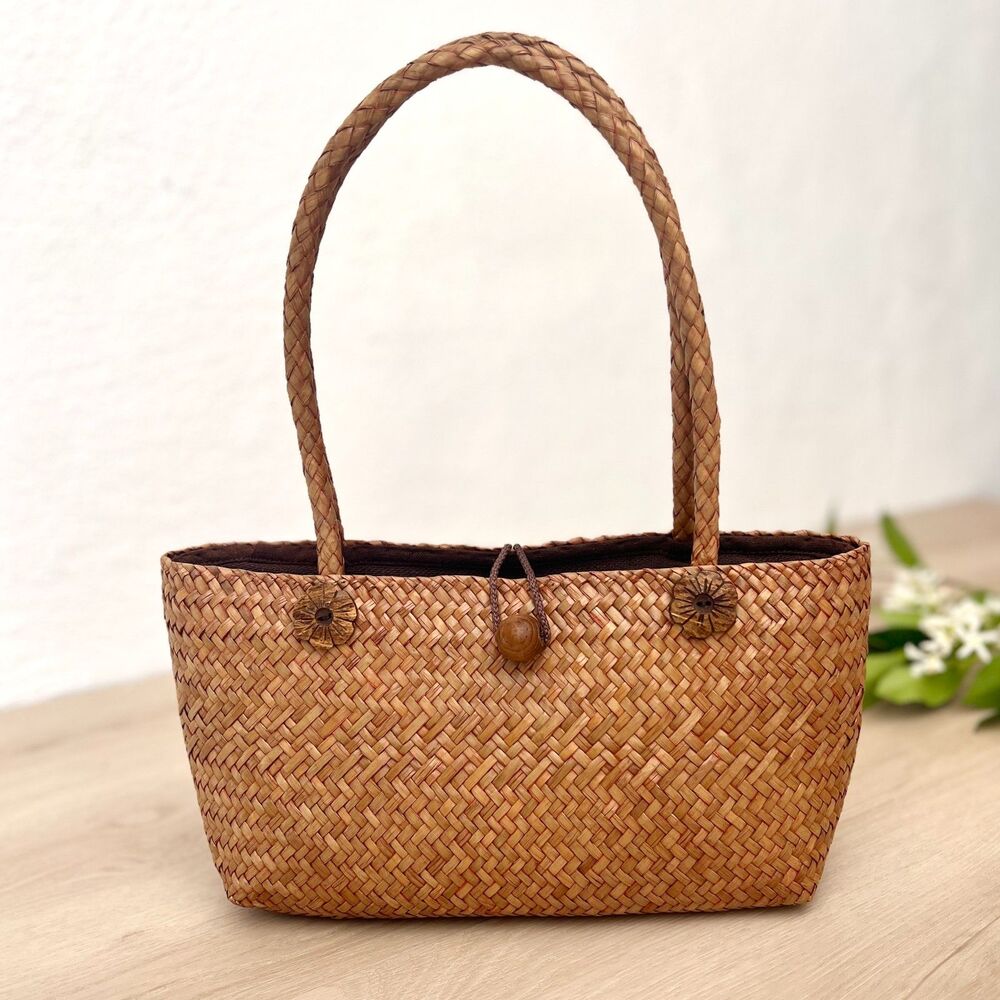 Woven Straw Tote Bag in Natural Brown